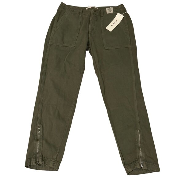 Amo Zip Utility Trouser Mid Rise Slim Fit Tapered Leg Size 27 Sage Green Cotton - Picture 3 of 16